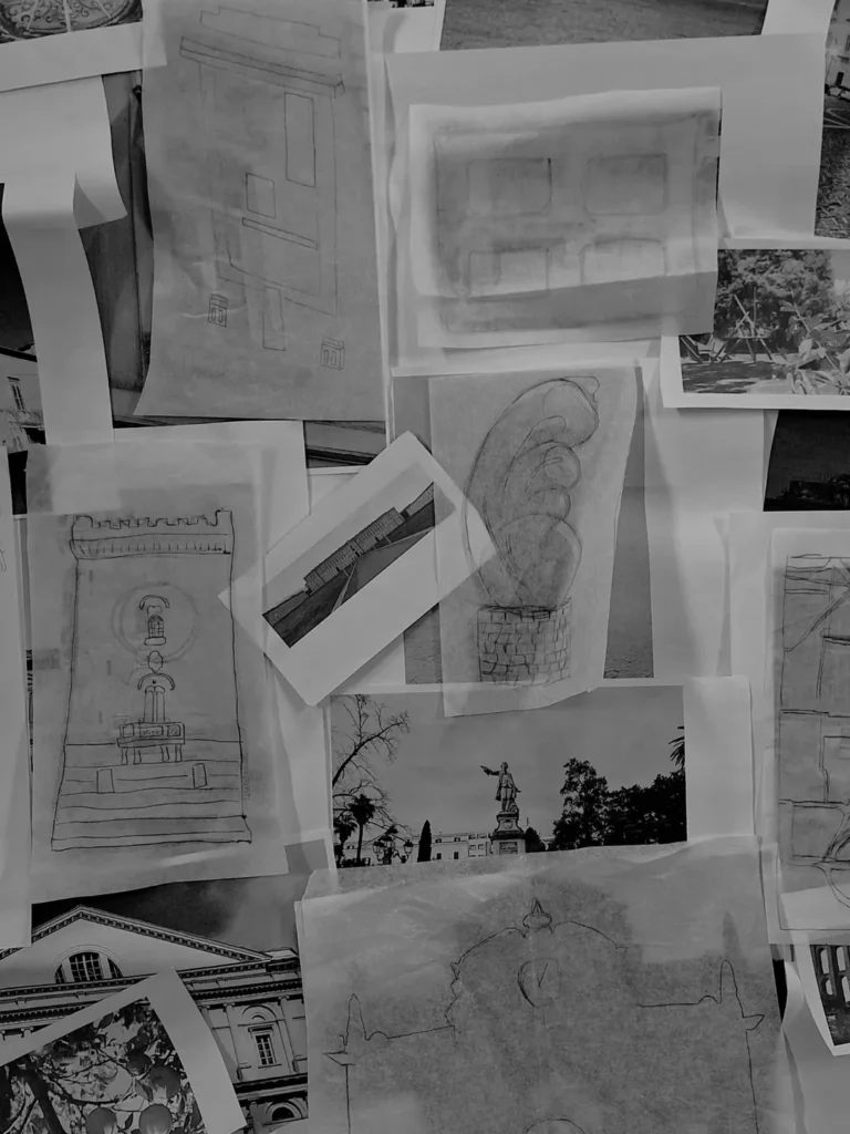 collage delle foto e dei ricalchi fatti dai ragazzi delle classi durante il processo di astrazione del segno